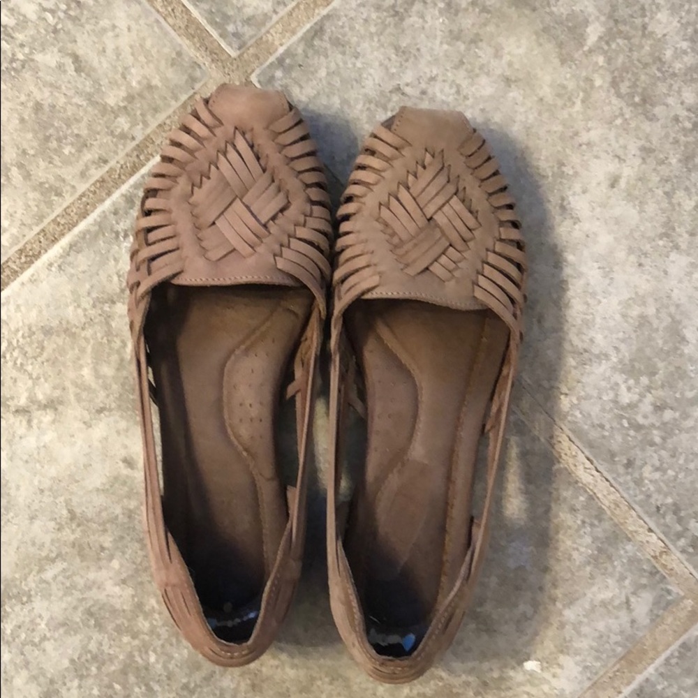 Taupe moccasin style flat